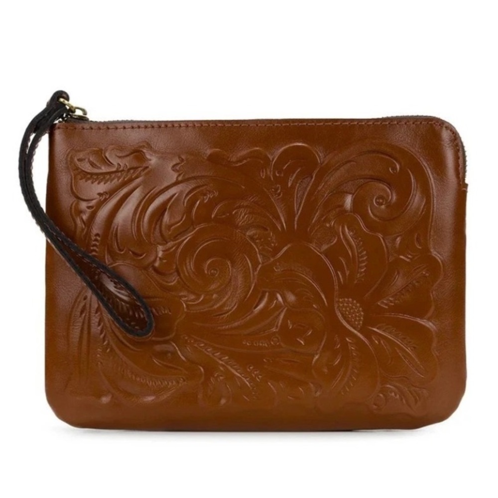 Patricia Nash Cassini Wristlet / Clutch Tooled Leather in Florence Brown